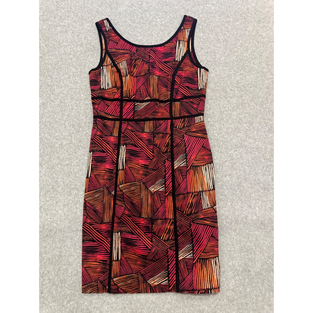 Calvin Klein Womens Red Orange Geometric Abstract Sheath Dress Sleeveless Scoop
